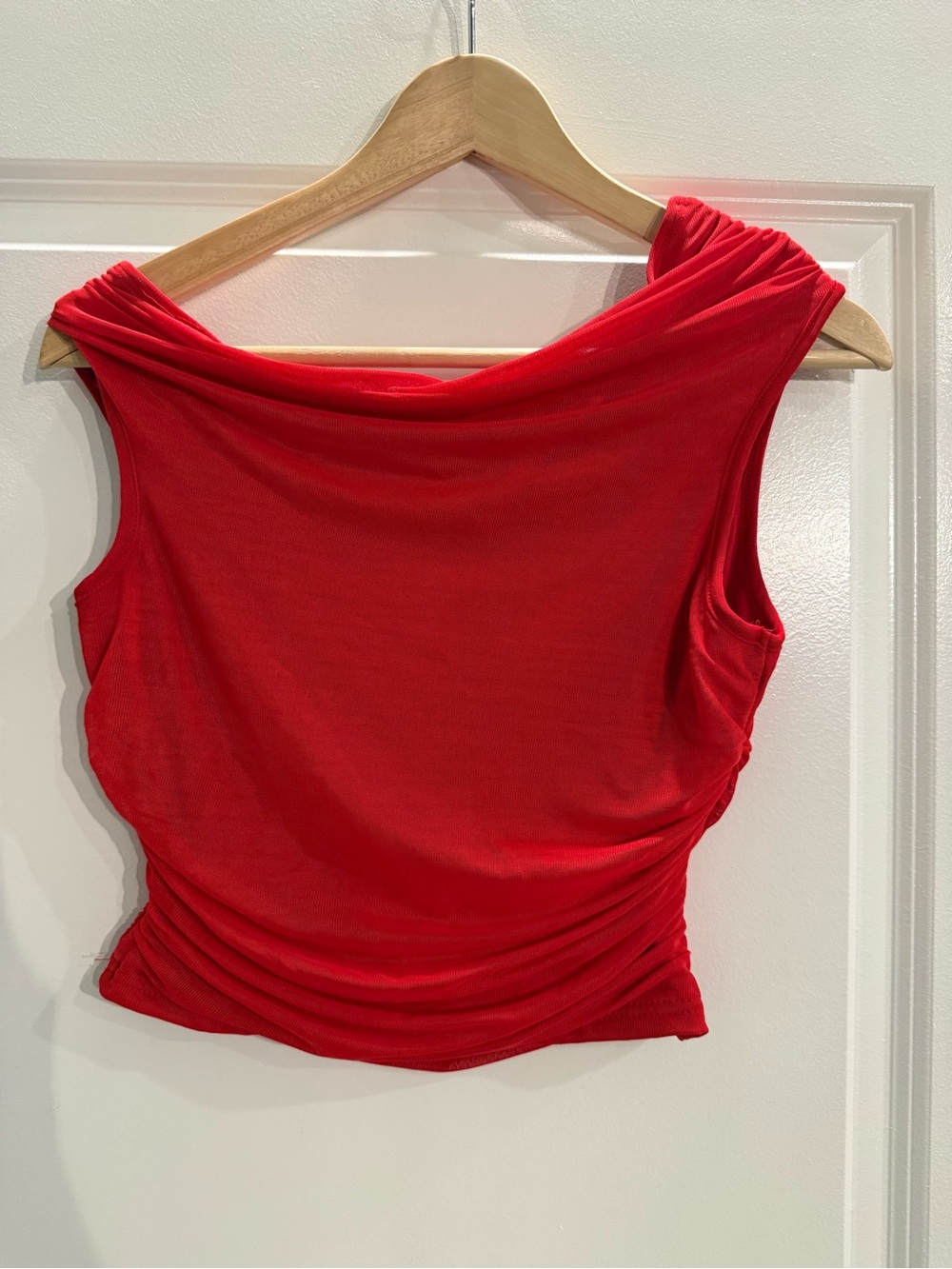 Women’s Red Off-Shoulder Draped Tank Top